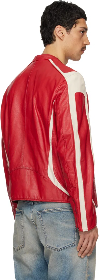 Diesel Colour-block Leather Biker Jacket In Red