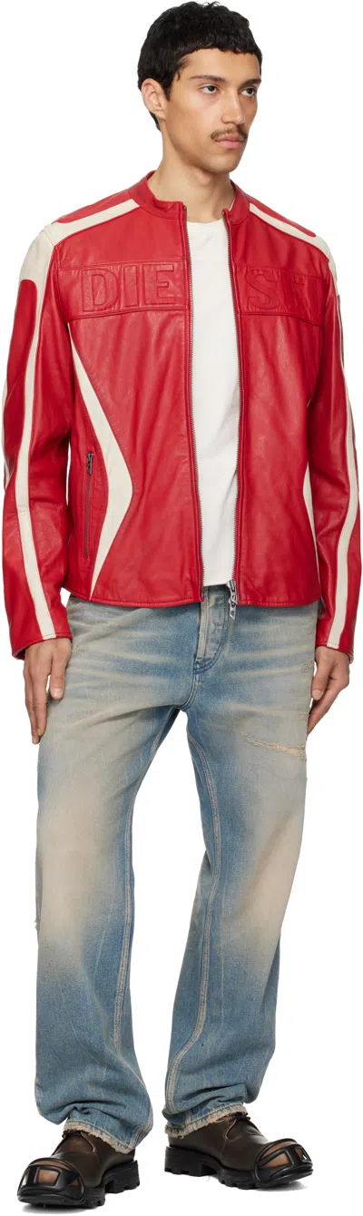 Diesel Colour-block Leather Biker Jacket In Red