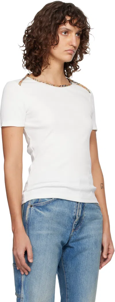 Burberry Stephanie Tartan-trimmed Stretch-cotton Jersey T-shirt In White