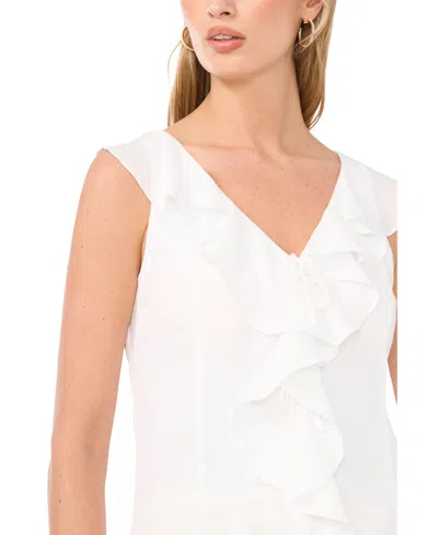 1.state V Neck Ruffle Front Top In White