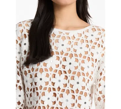 Michael Kors Floral-crochet Mirror-embellished Top In Neutral