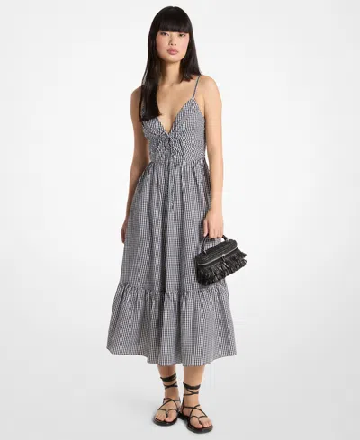 Michael Kors Gingham Cotton Midi Dress In Black