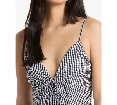 Michael Kors Gingham Cotton Midi Dress In Black
