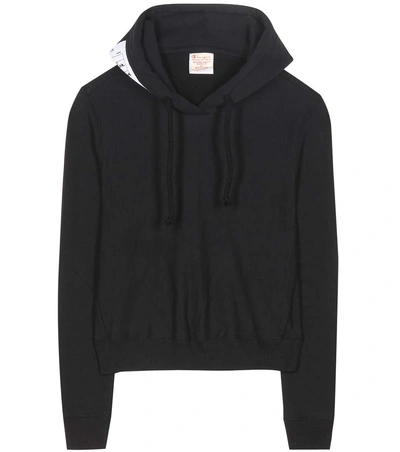 Vetements X Champion Hooded Cotton-blend Sweatshirt In Llack
