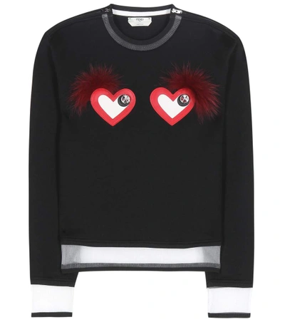 Shop Fendi Leather And Fur-embellished Sweatshirt In Llack