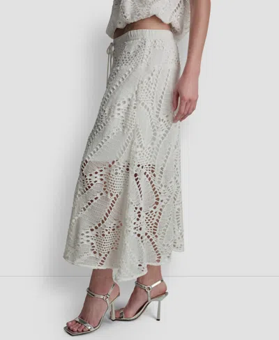 Dkny Crochet Leaf Midi Skirt In Gray