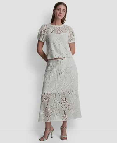 Dkny Crochet Leaf Midi Skirt In Gray