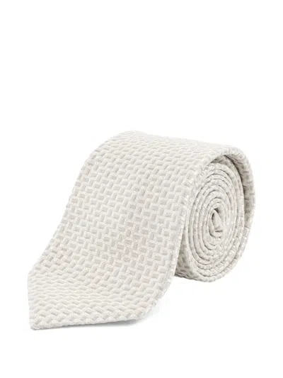 Kiton Geometric-pattern Tie In White