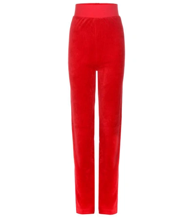 + Juicy Couture Crystal-embellished Cotton-blend Velour Track Pants In Red