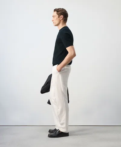 Mango Openwork Stripe Cotton Top In Blue