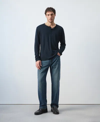 Mango Linen Blend Henley In Blue