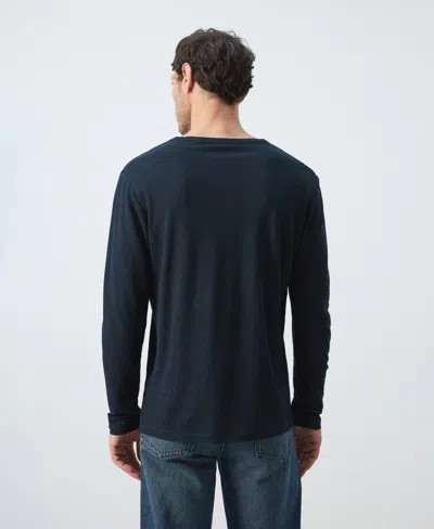 Mango Linen Blend Henley In Blue