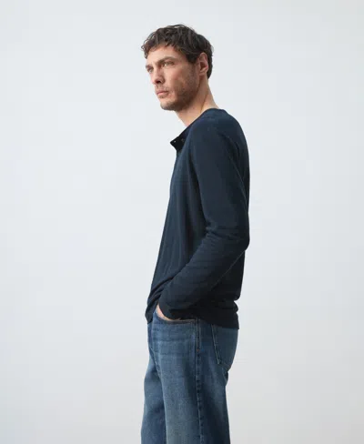 Mango Linen Blend Henley In Blue