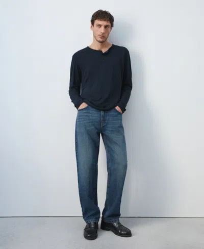 Mango Linen Blend Henley In Blue