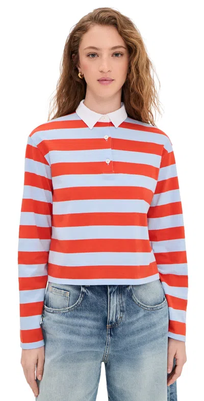 Kule The Lexie Rugby Polo Light Blue/poppy In Red | ModeSens