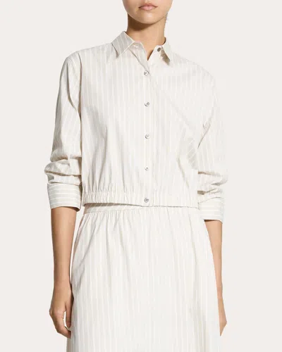 Theory Stripe Fixed Sleeve Cotton Blend Button-up Shirt In Neutral