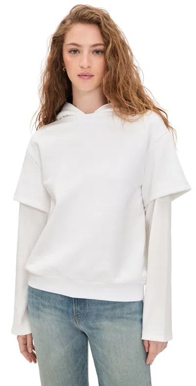 Still Here 2tee Layered Hoodie Sweatshirt In White