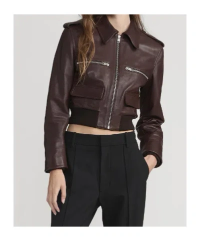 Frame Long-sleeved Leather Jacket In Brown