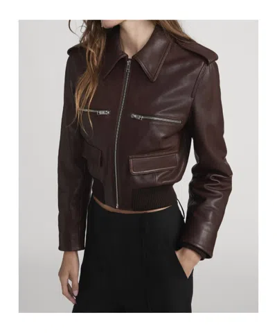 Frame Long-sleeved Leather Jacket In Brown