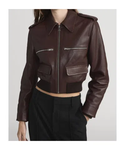 Frame Long-sleeved Leather Jacket In Brown