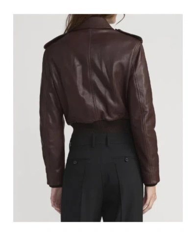 Frame Long-sleeved Leather Jacket In Brown