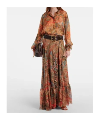 Etro Paisley Print Ruffle Silk Chiffon Maxi Skirt In Multi
