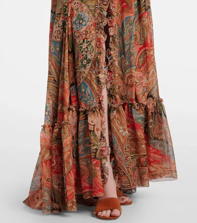 Etro Paisley Print Ruffle Silk Chiffon Maxi Skirt In Multi