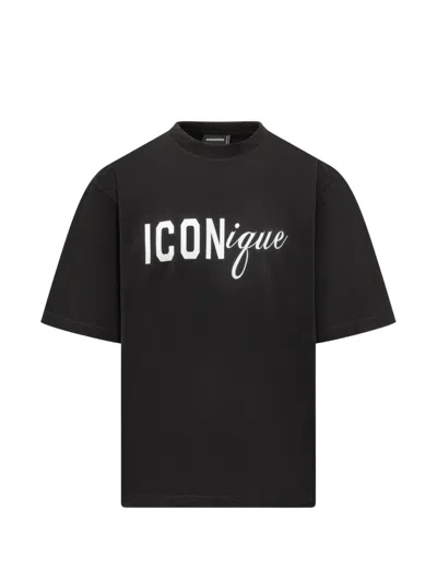 Dsquared2 Black T-shirt Iconique Loose Fit With Round Neck And Logo Print On The Front In Mens Cotton In Black