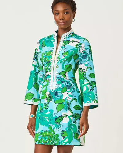 Lilly Pulitzer Shealyn 3/4 Sleeve Stretch Cotton Dress In Blue