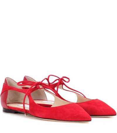 Jimmy Choo Vanessa Flat Red Suede And Nappa Pointy Toe Flats