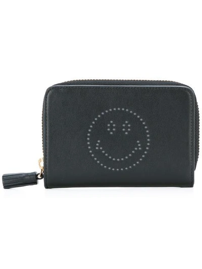 Anya Hindmarch Smiley Small Zip-around Leather Wallet In Black