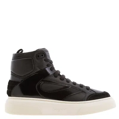 Ferragamo Cassio Leather High-top Sneakers In Black