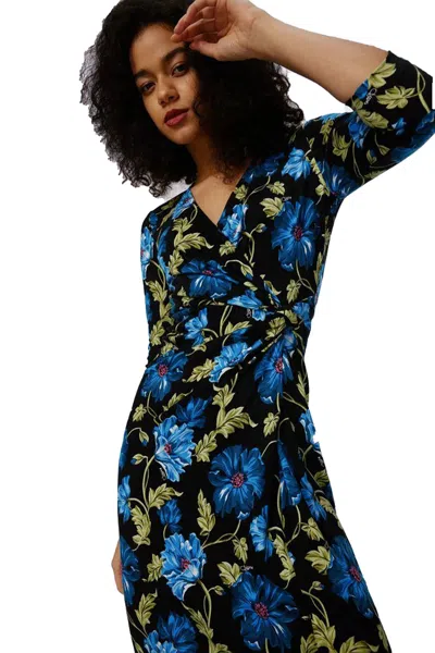Diane Von Furstenberg Multicolor Floral Wrap Midi Dress With Elegant V-neckline In Blue