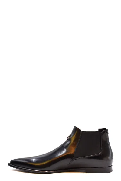 Dolce & Gabbana Side Panel Pointed Toe Ankle Boot In Black
