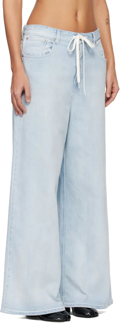 Mm6 Maison Margiela Drawstring Wide Leg Jeans In Blue