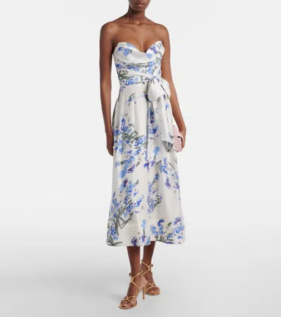 Rebecca Vallance Bluebell Belted Draped Floral-print Organza Midi Dress In Multi