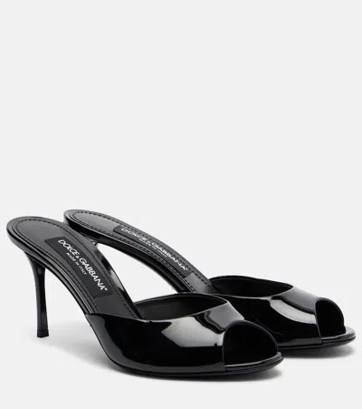 Dolce & Gabbana 75mm Vernice Patent Leather Mule Sandals In Black