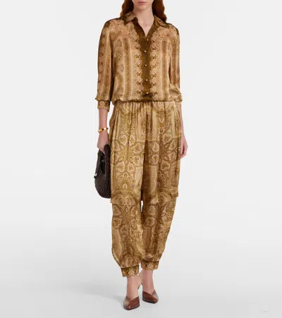 Zimmermann Womens Olive Perla Paisley Luna Harem Silk Trousers Xl In Brown