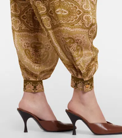 Zimmermann Womens Olive Perla Paisley Luna Harem Silk Trousers Xl In Brown