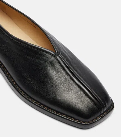 Lemaire Leather Loafers Square Toe Seam Detailing In Black