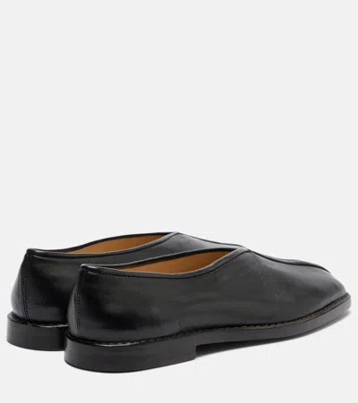 Lemaire Leather Loafers Square Toe Seam Detailing In Black