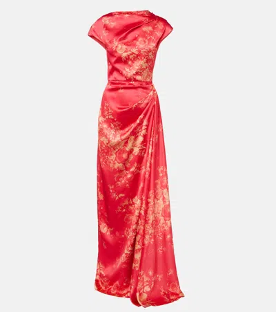 Erdem Floral Print Duchess Draped Gown In Red