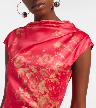 Erdem Floral Print Duchess Draped Gown In Red