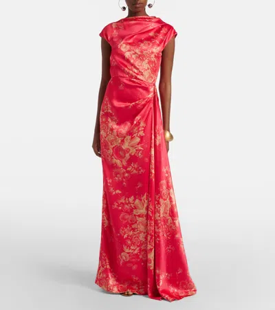 Erdem Floral Print Duchess Draped Gown In Red