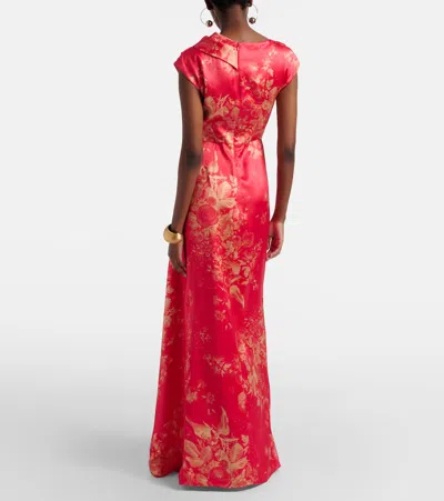 Erdem Floral Print Duchess Draped Gown In Red