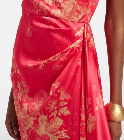 Erdem Floral Print Duchess Draped Gown In Red