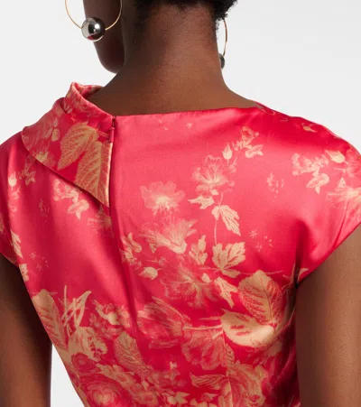 Erdem Floral Print Duchess Draped Gown In Red
