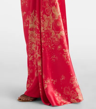 Erdem Floral Print Duchess Draped Gown In Red