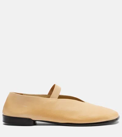 Lemaire Leather Glove Ballerinas Pointed Toe Strap In Neutral