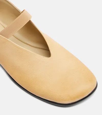 Lemaire Leather Glove Ballerinas Pointed Toe Strap In Neutral